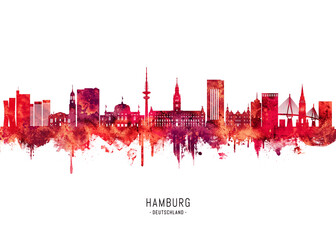 Hamburg Germany Skyline Red