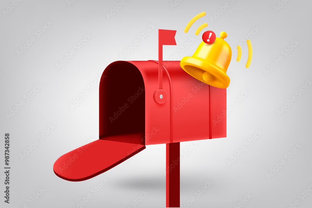 Aufkleber postage box with notification bell. 3d vector illustration