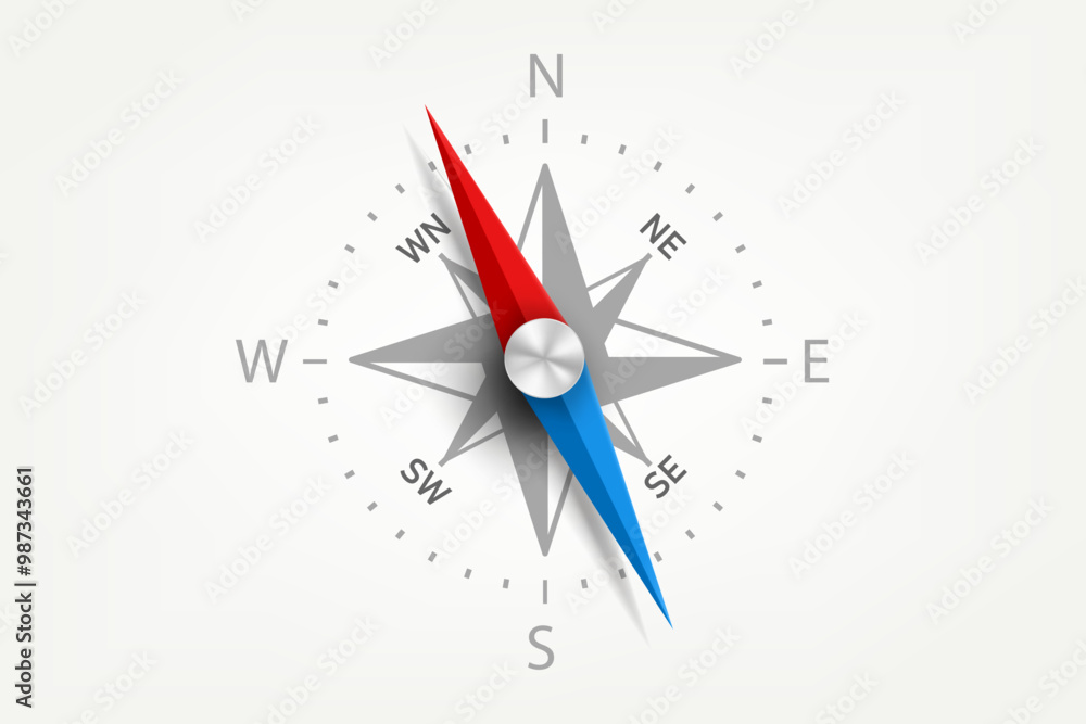 Aufkleber Compes with red and blue arrows. 3d vector object isolated on white background
