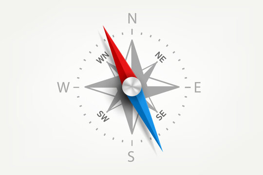 Compes with red and blue arrows. 3d vector object isolated on white background