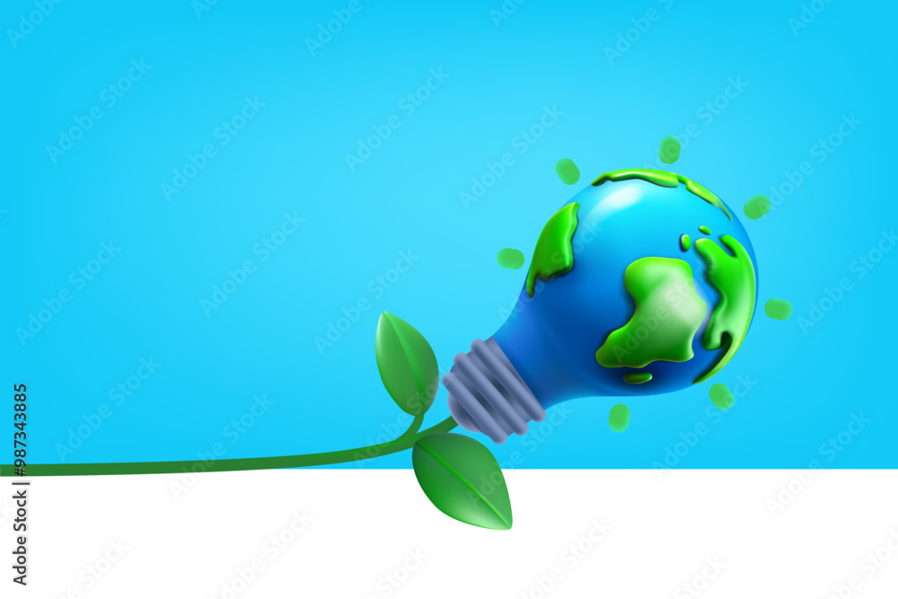 Aufkleber ecology and eco energy concept with light bulb with leves. 3d vector banner with copy space
