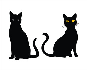 Fototapeta premium Black Halloween Cat Silhouette Vector on a White Background