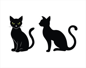Obraz premium Black Halloween Cat Silhouette Vector on a White Background