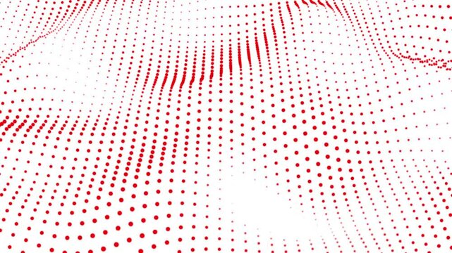 Abstract particles dynamic red dot wave flow animation white background. Big data visualization. Abstract seamless animation of mesh dots digital luxurious wave particles flows background