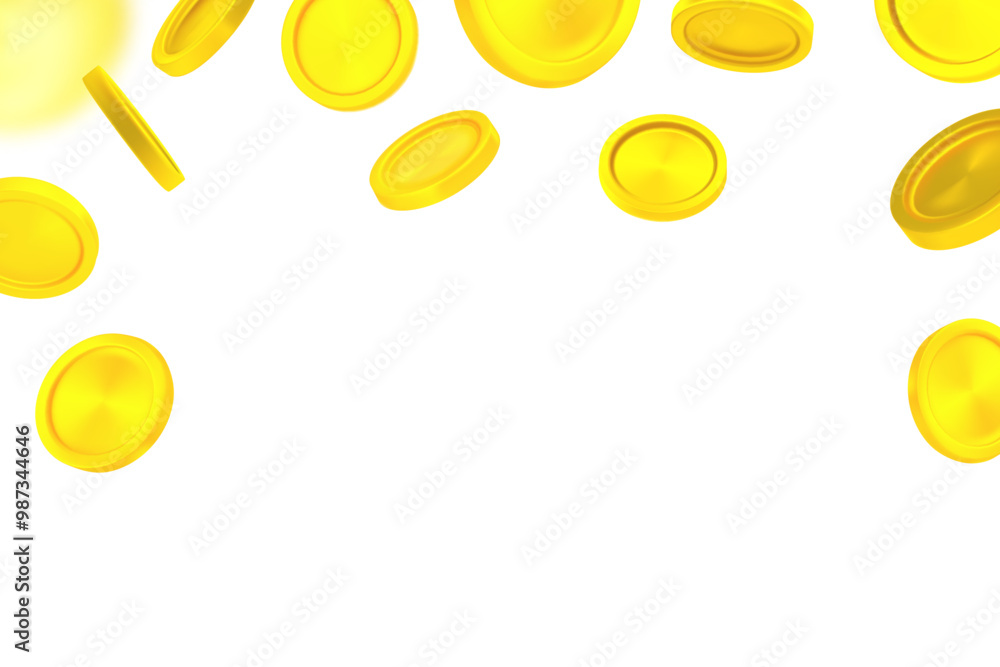 Aufkleber golden coins falling down isolated on white background. 3d vector banner with copy space