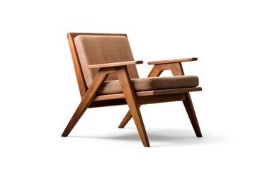 A modern wooden accent chair with a minimalist design and sleek lines