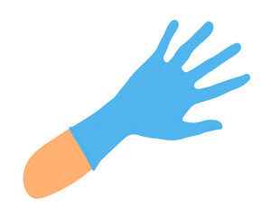 Medical protection. Doctor's hand with blue latex glove. Medic's hand Isolated on white background, vector illustration flat style. 