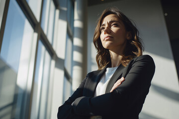 Fototapeta premium Serious businesswoman in formal attire standing in a modern office