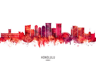 Fototapeta premium Honolulu Hawaii Skyline Red