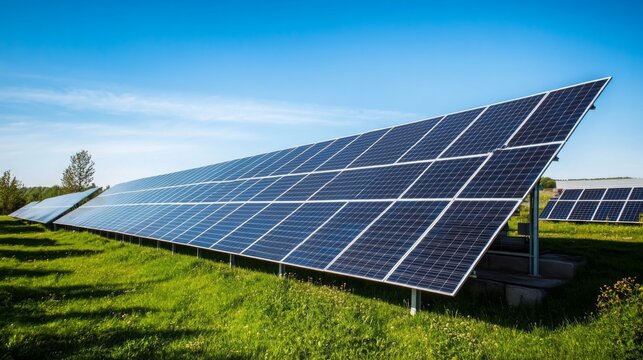 Aerial view with a big solar panel field plant Sustainable energy, solar farms, expansive arrays produce clean energy on a large scale