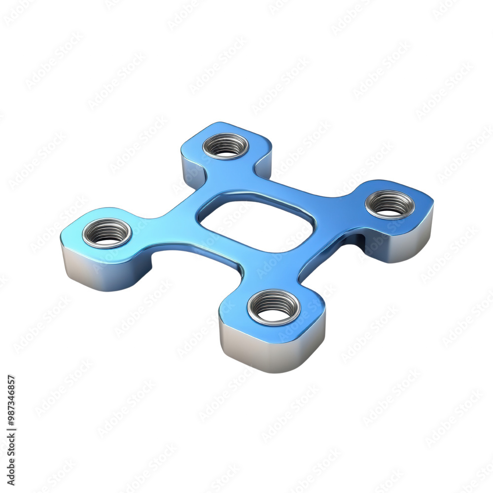 Poster blue metal connector part for 3d rendering on transparent background
