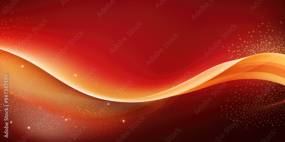 Poster golden wave flowing on red background with glitter particles, abstract design element for chinese ne