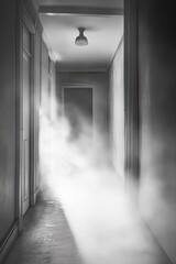 Mysterious Foggy Hallway in Monochrome