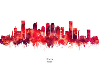 Naklejka premium Izmir Turkey Skyline Red