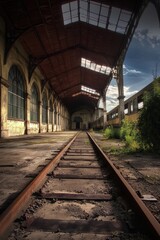 Abandoned Train Station Tracks in Old Warehouse