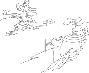 Sketch vector illustration silhouette design painting decorative ornament classical vintage ethnic chinese traditional 