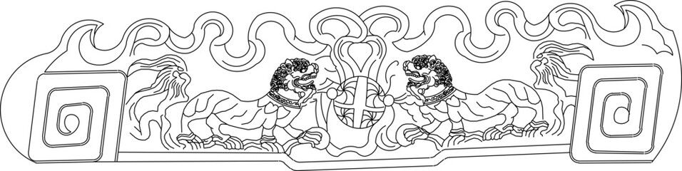 Sketch vector illustration silhouette design ornate ornament icon logo symbol engraving abstract classic mythological animal vintage ethnic traditional chinese