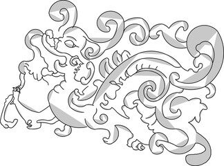 Sketch vector illustration silhouette design ornate ornament icon logo symbol engraving abstract classic mythological animal vintage ethnic traditional chinese
