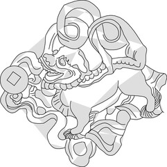 Sketch vector illustration silhouette design ornate ornament icon logo symbol engraving abstract classic mythological animal vintage ethnic traditional chinese