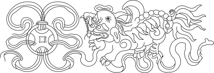 Sketch vector illustration silhouette design ornate ornament icon logo symbol engraving abstract classic mythological animal vintage ethnic traditional chinese