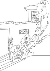 Sketch vector illustration silhouette design painting decorative ornament classical vintage ethnic chinese traditional 