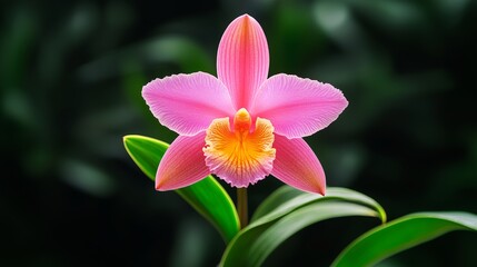 Vibrant Pink Orchid Flower Against Green Background
