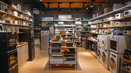 Obraz premium Interior of electronics store with various appliances arranged for sale