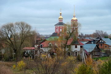 View of the Church of the Holy Princes Boris and Gleb on the Boris side and residential buildings...