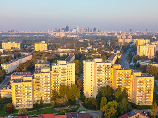 View of the Warsaw skyline during autumn.