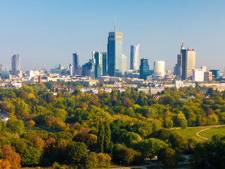 Fototapeta premium View of the Warsaw skyline during autumn.