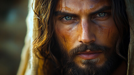 The calm and beautiful face of Jesus IN PRAYER. The Temple of God.