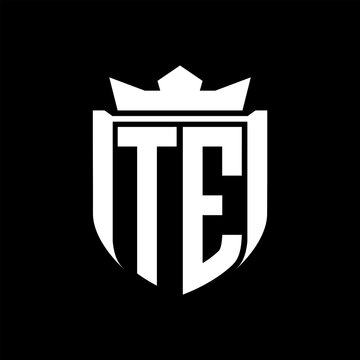recommend clip art: TE Letter logo shield shape inside shield badge crown on black background template design