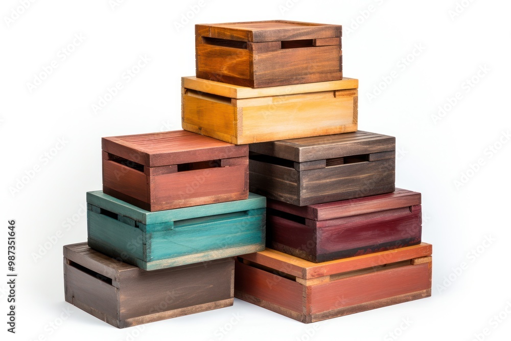 Poster a set of nesting wooden boxes with varying sizes and colors