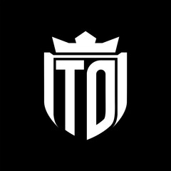 TO Letter logo shield shape inside shield badge crown on black background template design