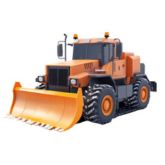 Fototapeta premium A powerful bulldozer with a bright orange exterior on a white isolated background.