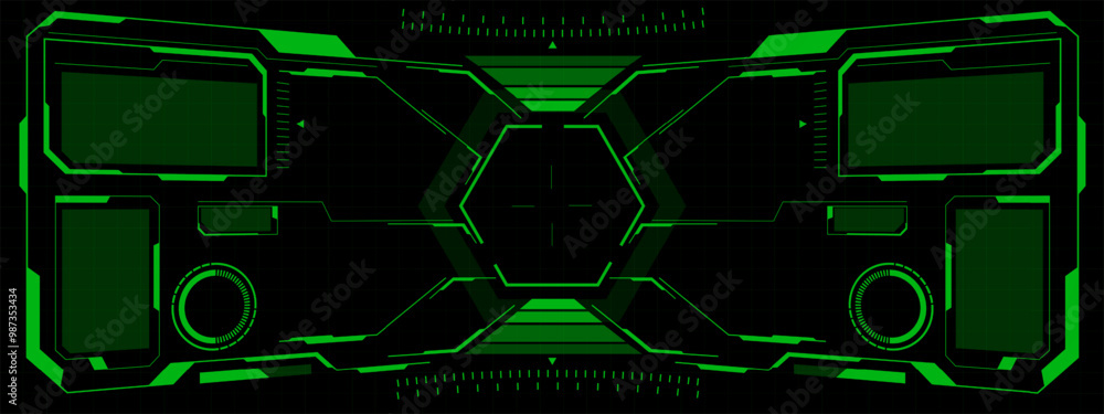 Poster hud sci-fi interface screen view green circular geometric design virtual futuristic technology creat