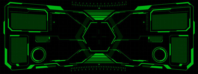 HUD sci-fi interface screen view green circular geometric design virtual futuristic technology creative display on black