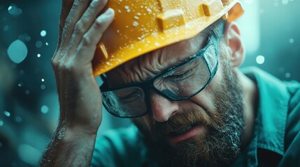 A construction worker with dirty hands grasps a yellow hard hat, signifying the physical demands and protective measures required in a construction environment.
