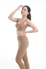 Beautiful young asian sport woman with sportswear ready for exercise on white background, Advertising sportswear and yoga wear, Healthy lifestyle, sport.