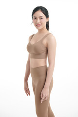 Fototapeta premium Beautiful young asian sport woman with sportswear ready for exercise on white background, Advertising sportswear and yoga wear, Healthy lifestyle, sport.