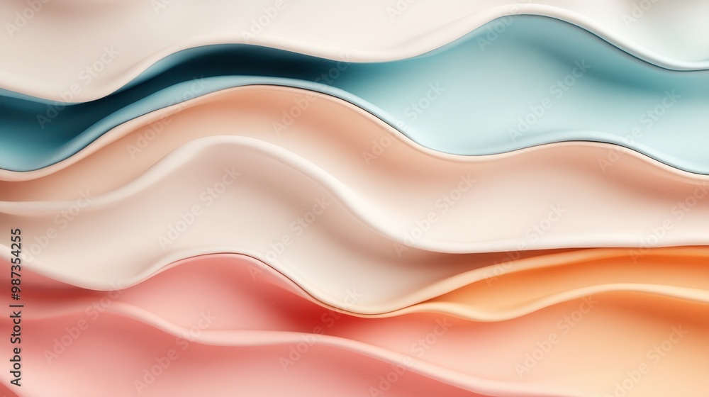 Poster an abstract artistic image displaying soft pastel wavy lines, creating a soothing and gentle composi