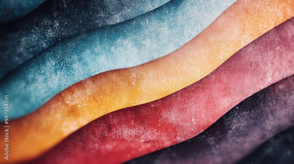 Poster an abstract image featuring multiple colorful, wavy lines creating a dynamic and textured compositio