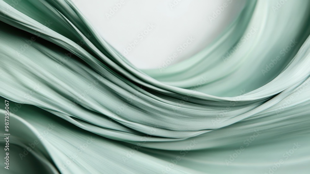 Poster a beautiful abstract image showcasing smooth flowing green fabric, creating a sense of movement and 