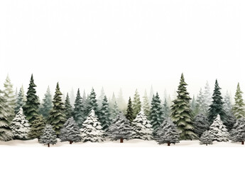 Winter landscape with snow and pines watercolor illustration
