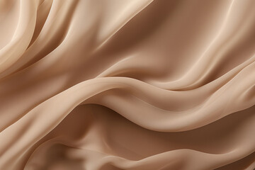 Processed collage of smooth wavy beige light brown satin silk cloth fabric texture. Background