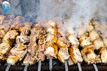 cooking of armenian Khorovats barbeque from meat