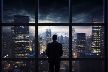 Fototapeta premium A top executive looking out of a window at a cityscape