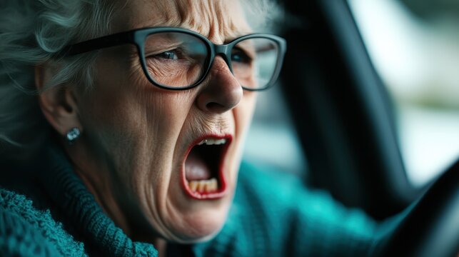 Detailed close-up showing a person driving a car, captured from the side, concentrating on the driver's glasses and a partial view of the car interior. - Powered by Adobe