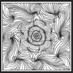 Fototapeta premium mandala coloring book page, clean line, thick lines, black and white, white background 3D