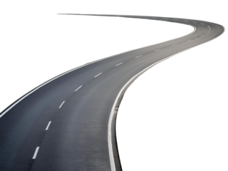 two lane asphalt road curving in distance isolated